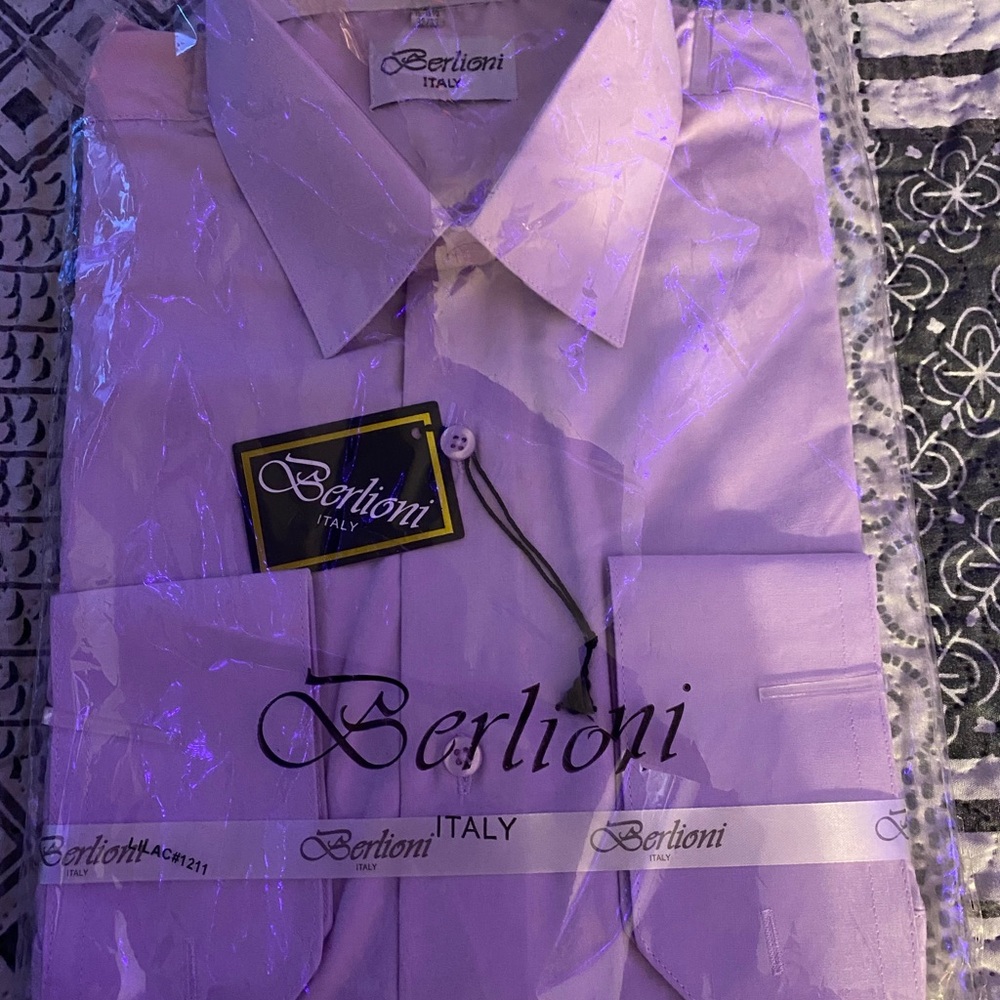 Men's Berlioni Italy Lavender Dress Shirt Size 15-15 1/2